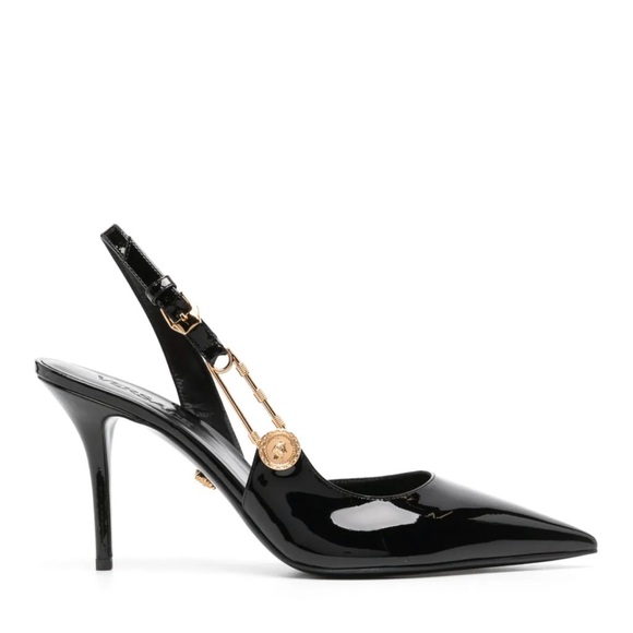Versace Black Patent Leather Slingback Heels